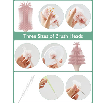 Kit de Escova Para Mamadeira com Design Inovador de Pressão Momcozy Pink - Ferramentas de Limpeza Múltiplas